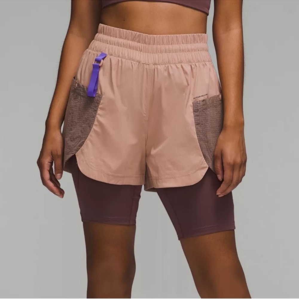 Lululemon Drop-In Pocket High-Rise Hiking Shorts Outdoor 5" Pink Clay Tan 2